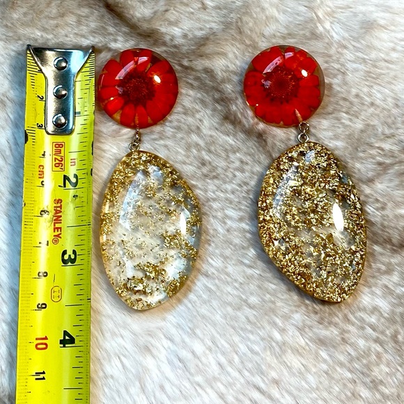 ASOS Women's Drop Earrings Long Earrings Jewelry Red Flowers in Gold - Picture 5 of 5
